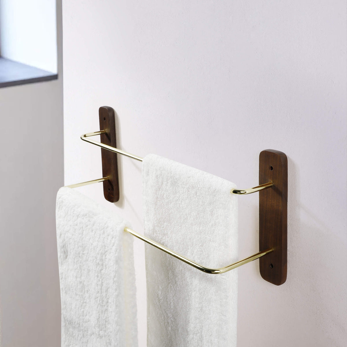 Double Layer Wooden Towel Bar Holder