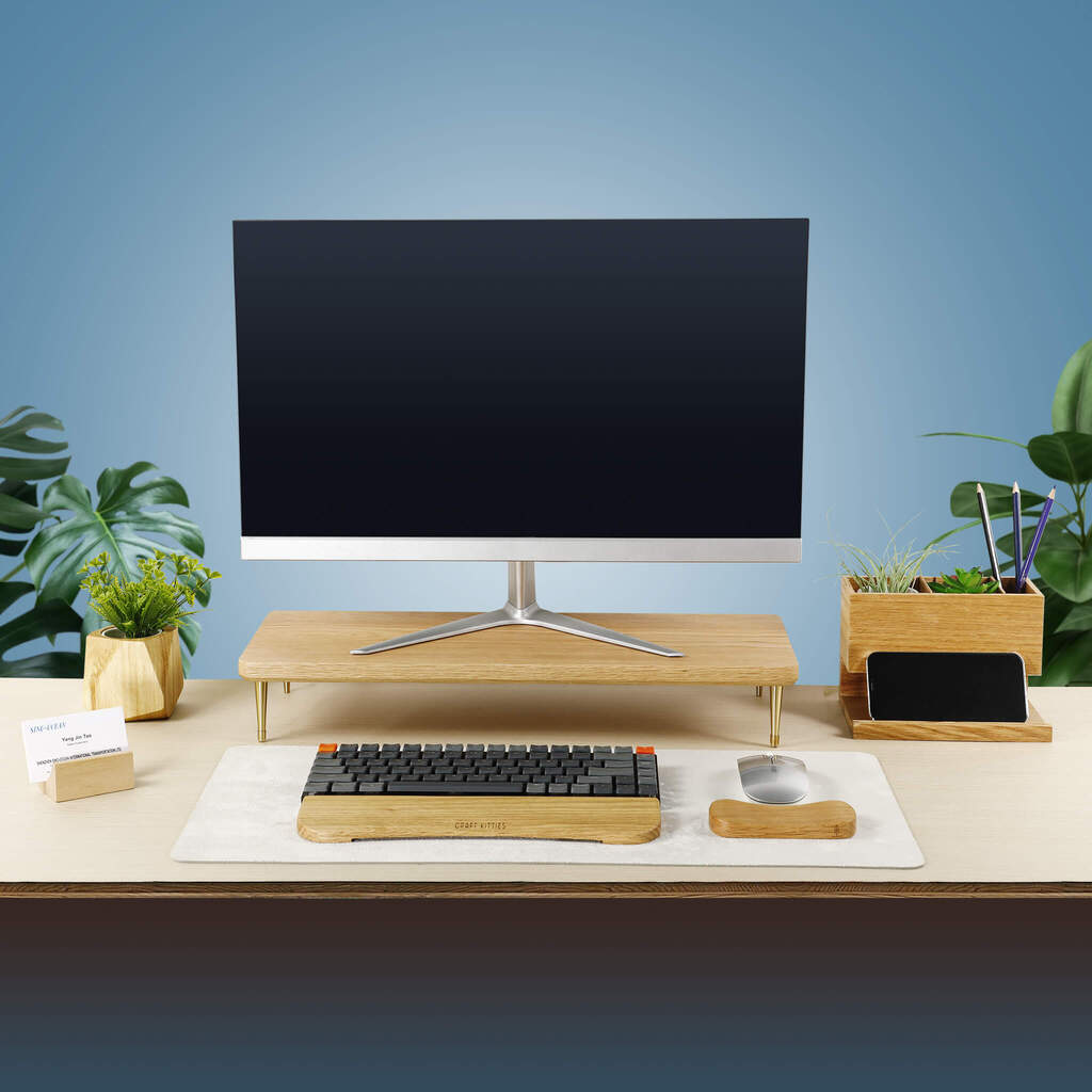 Red Oak Wood Monitor Stand With USB Ports