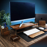 Walnut Splicing Wood Monitor Stand With USB Ports