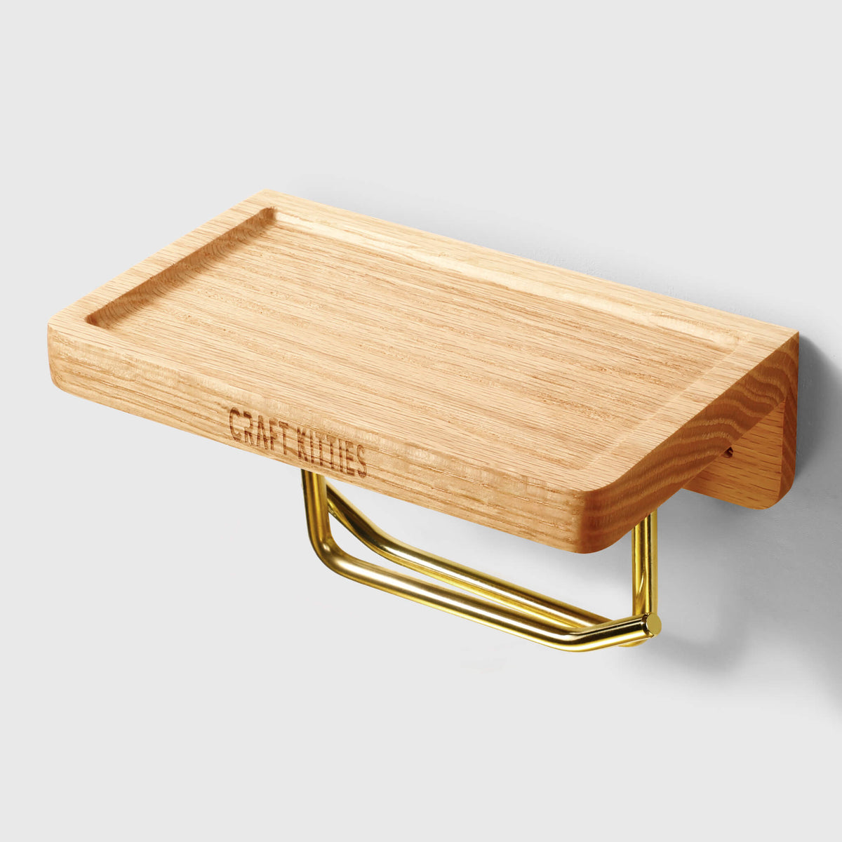 Red Oak Toilet Paper Holder | Double Brass Tube