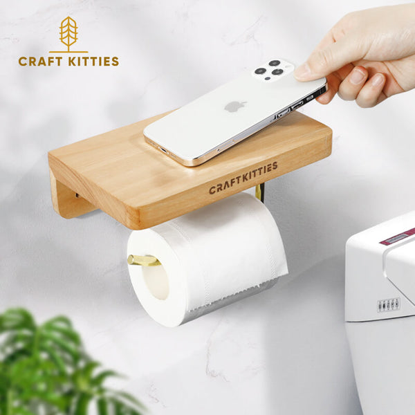 Wall-Mount-Toilet-Paper-Holder-With-Red-Oak-Wooden-Shelf-For-Bathroom