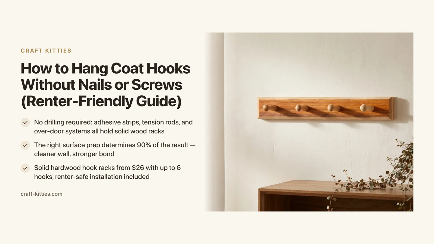 How to Hang Coat Hooks Without Nails or Screws (Renter-Friendly Guide) — Craft Kitties