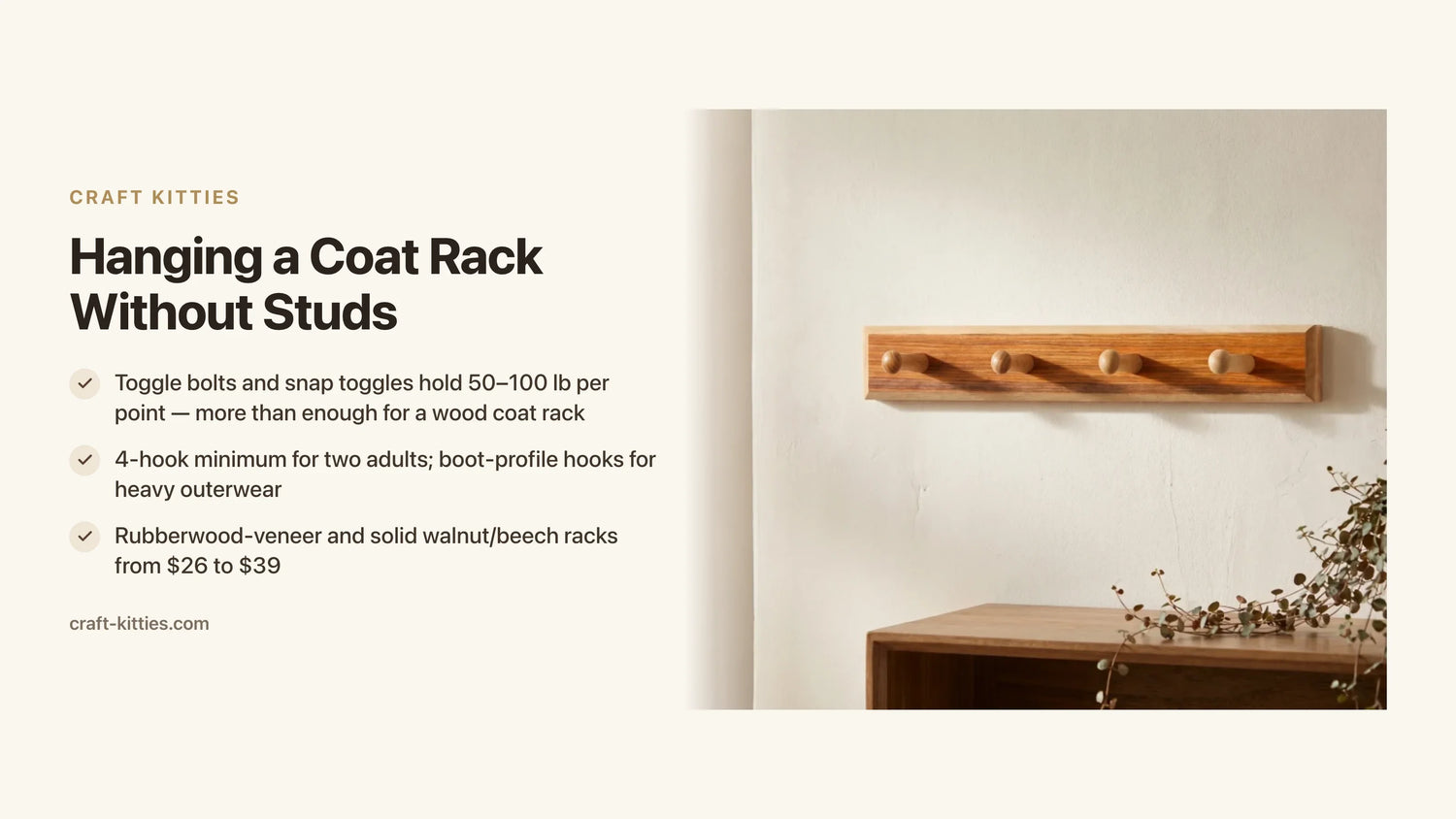 Hanging a Coat Rack Without Studs: Anchors, Weight Limits & What to Avoid — Craft Kitties