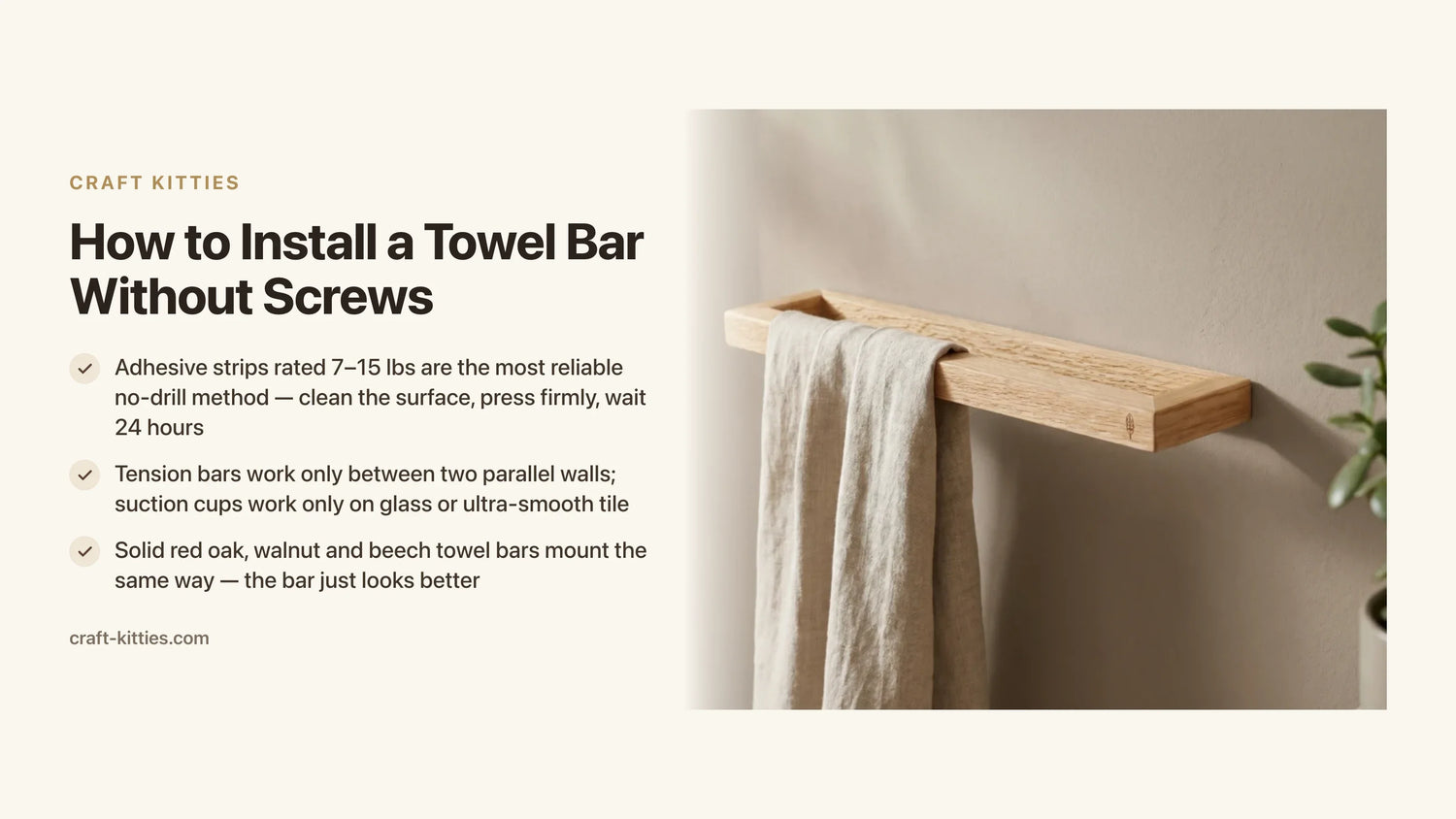 How to Install a Towel Bar Without Screws: Adhesive Strips, Tension Mounts & More — Craft Kitties