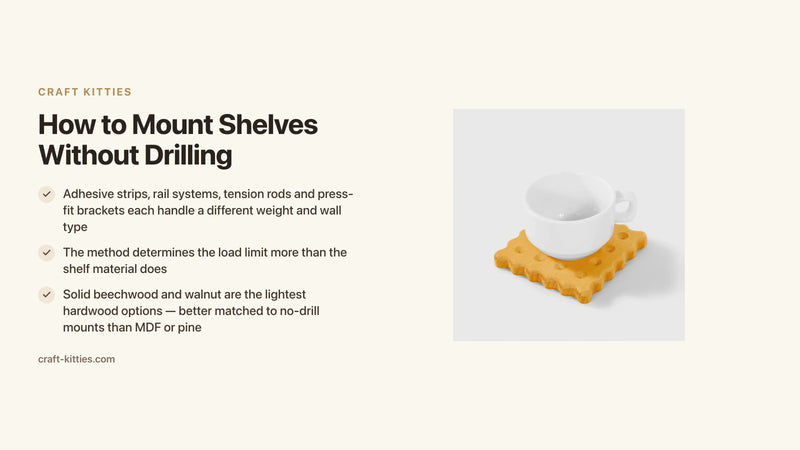 How to Mount Shelves Without Drilling: Adhesive, Rail & Tension Methods Compared — Craft Kitties