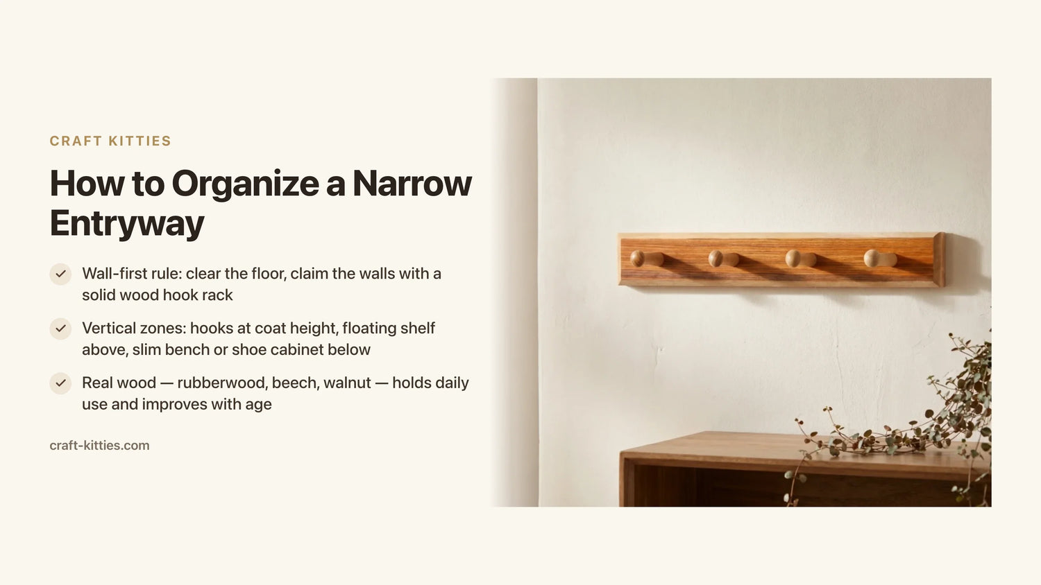 How to Organize a Narrow Entryway: Slim Furniture, Wall Hooks & Vertical Tricks — Craft Kitties