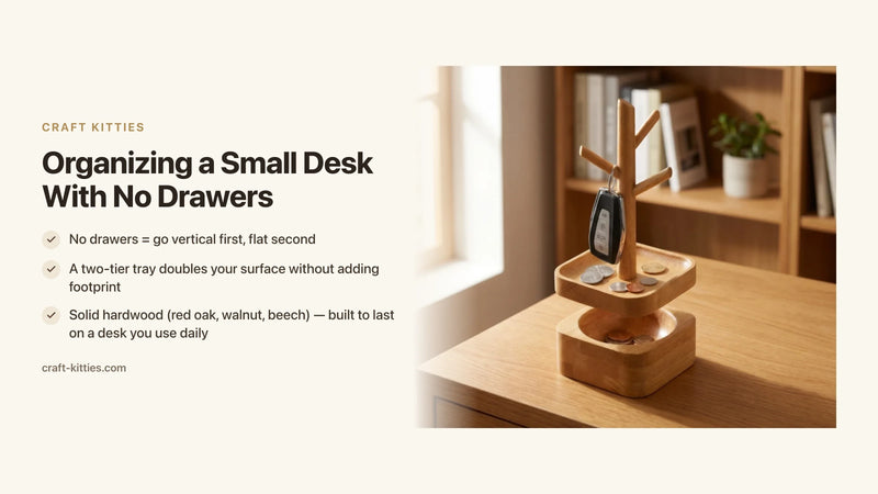 Organizing a Small Desk With No Drawers: Vertical & Minimalist Strategies — Craft Kitties