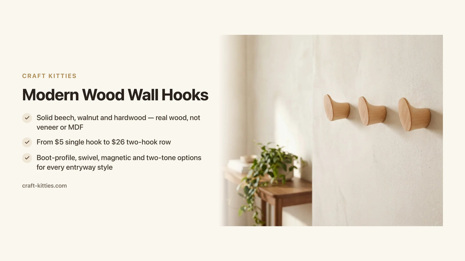 Modern Wood Wall Hooks: Clean Lines That Age Better Than Metal Finishes — Craft Kitties