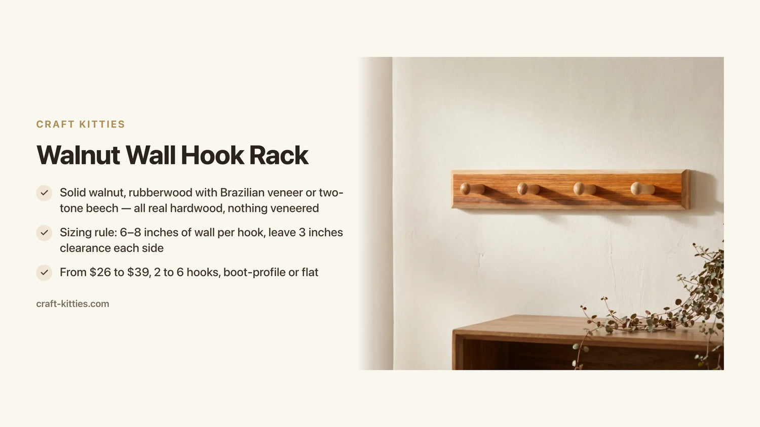 Walnut Wall Hook Rack: How to Pick the Right Size for Your Entry or Mudroom — Craft Kitties