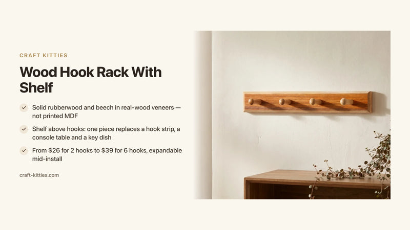 Wood Hook Rack With Shelf: Entryway Organizer That Replaces Three Pieces — Craft Kitties