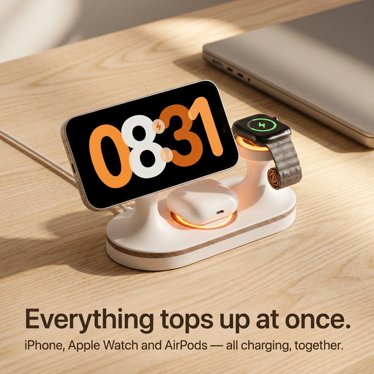 Echo Wood-Look Wireless Charger Tripod Stand