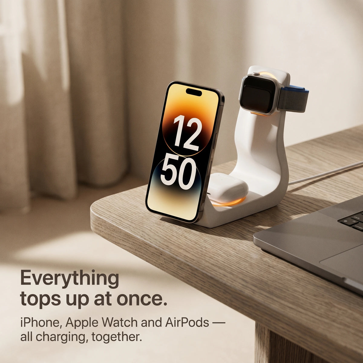 Line Wood-Look Wireless Charger Stand