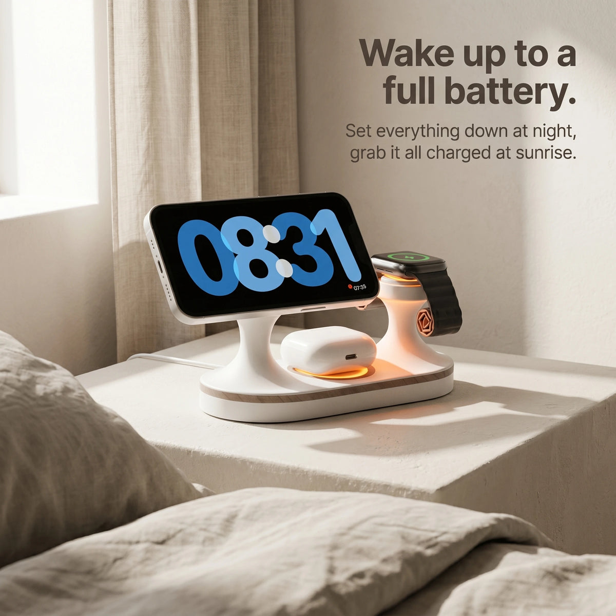 Echo Wood-Look Wireless Charger Tripod Stand