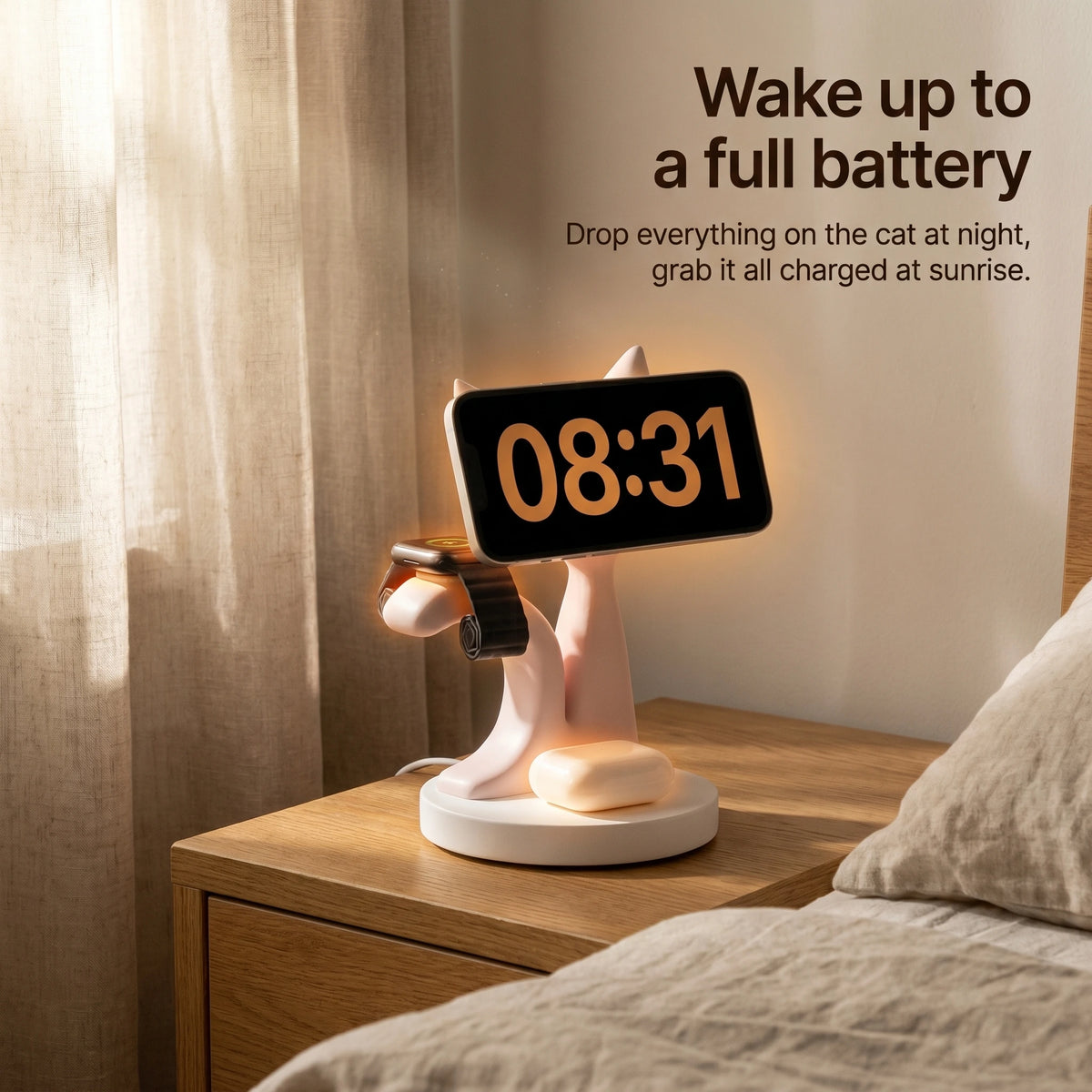 Kitten Wood-Look Wireless Charger Stand