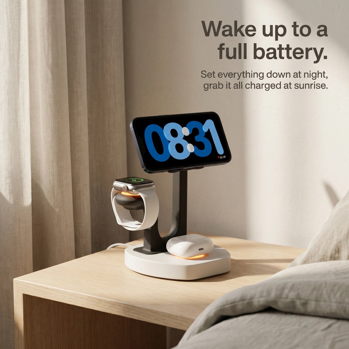 The Square — Wood-Look Wireless Charger Stand 30W