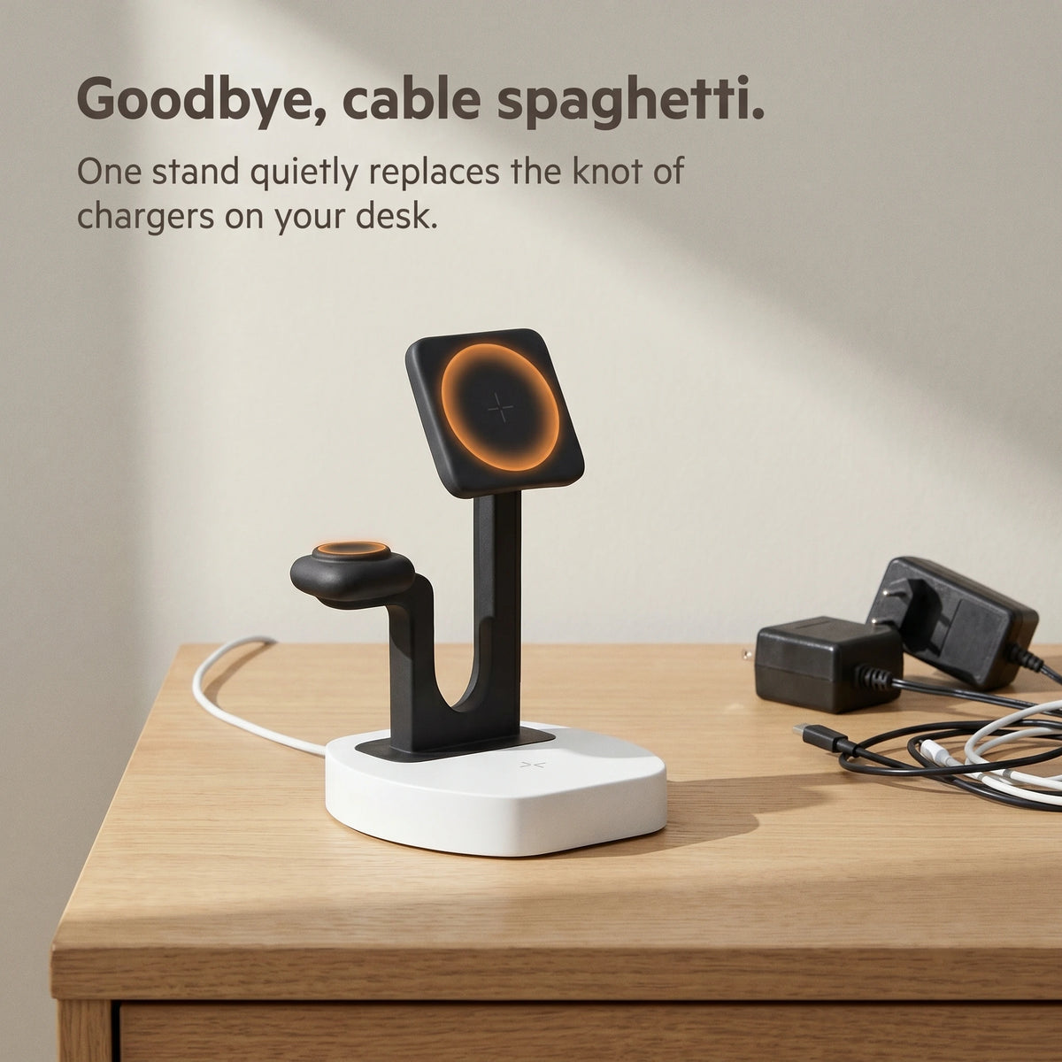 The Square — Wood-Look Wireless Charger Stand 30W