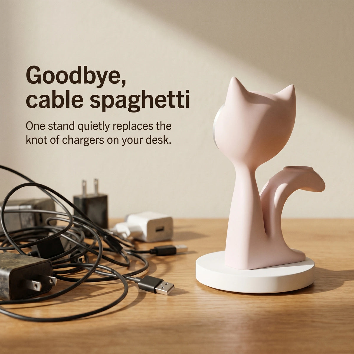 Kitten Wood-Look Wireless Charger Stand