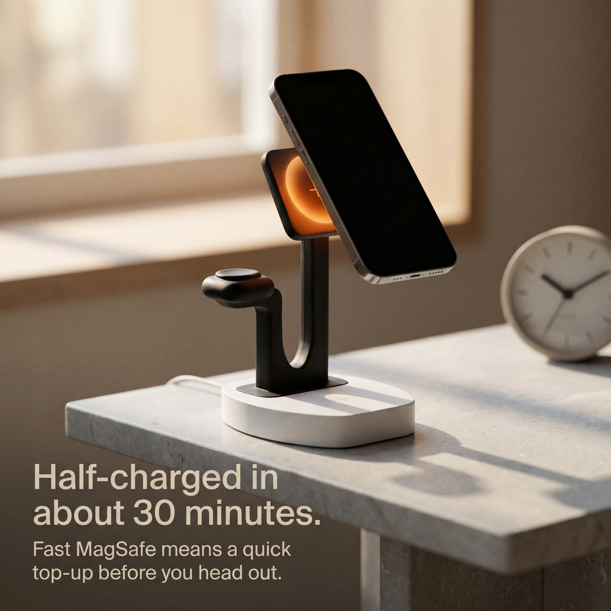 The Square — Wood-Look Wireless Charger Stand 30W