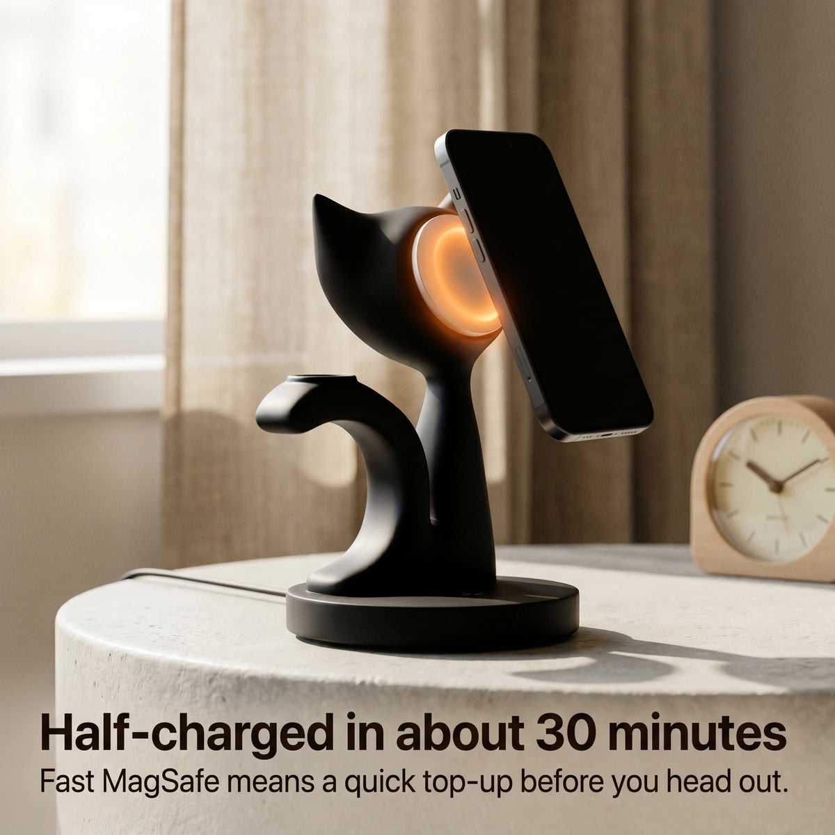 Kitten Wood-Look Wireless Charger Stand