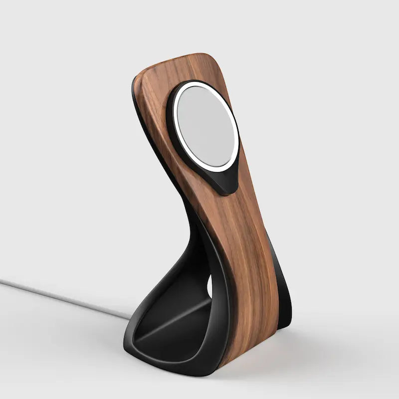 WaveCraft MagSafe iPhone Stand — Wood-Look Desk Charger