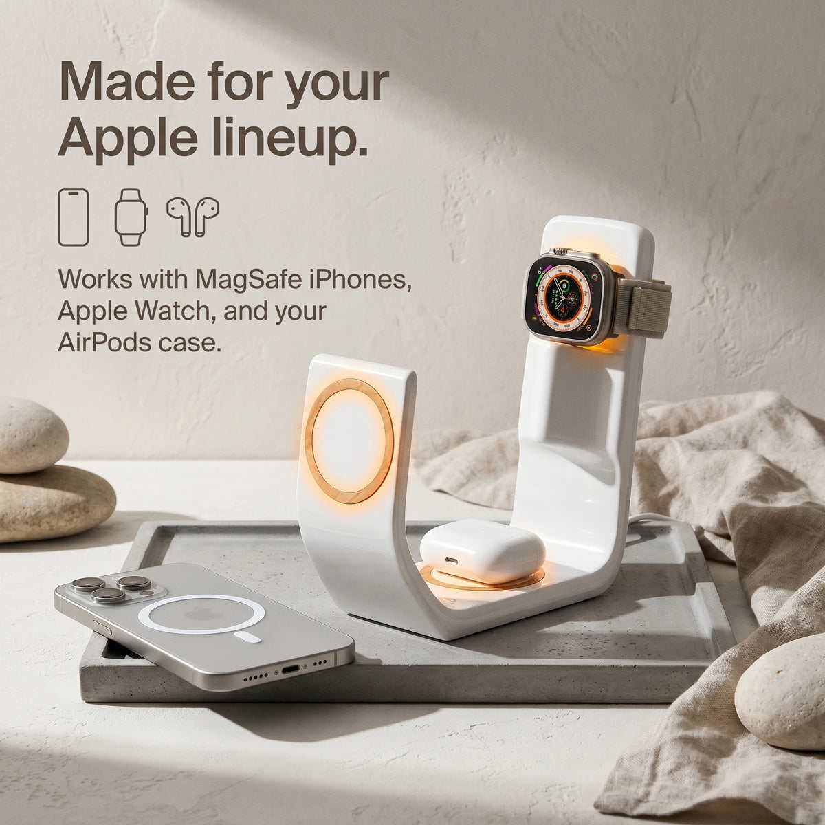 Line Wood-Look Wireless Charger Stand