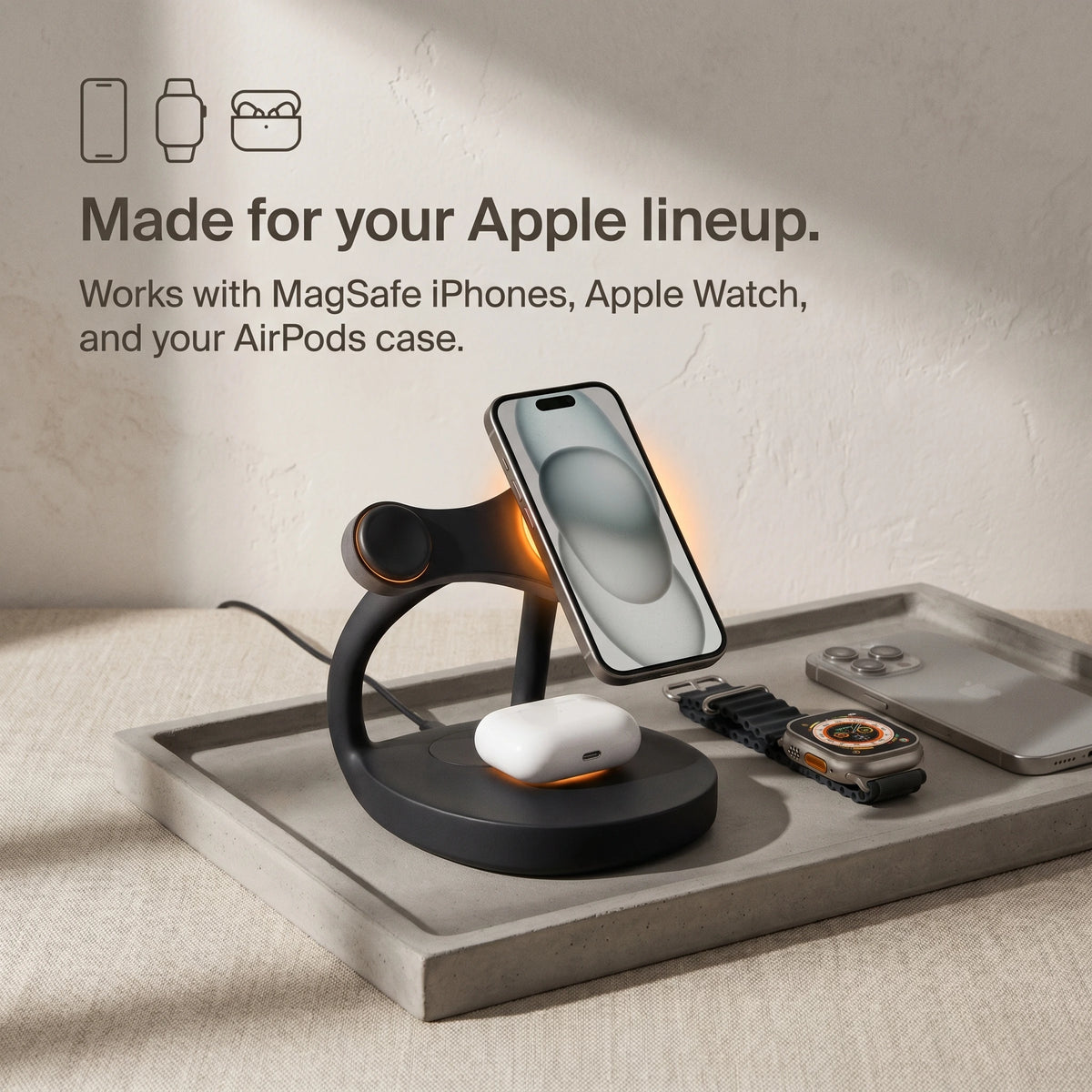 Satellite Wood-Look Wireless Charger Stand