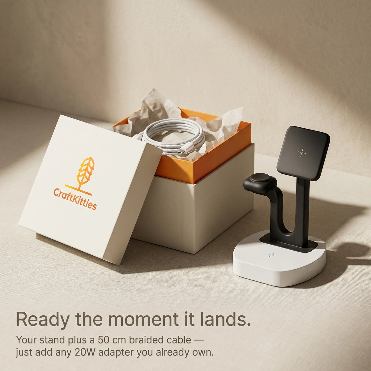 The Square — Wood-Look Wireless Charger Stand 30W