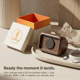 Retro Clock MagSafe Stand — Wood-Look Phone Dock