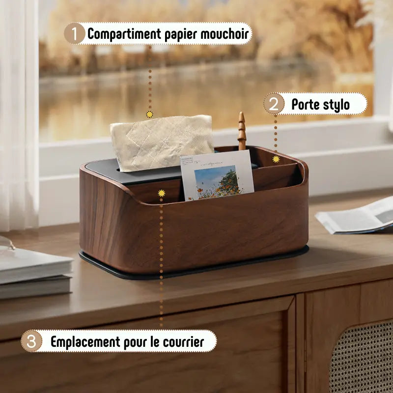Designer Wooden Tissue Box Cover with Storage