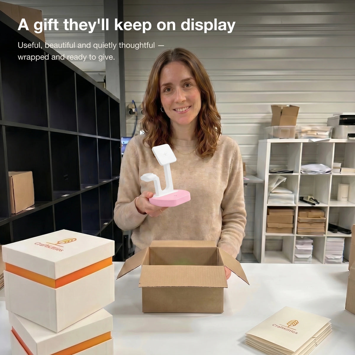 The Square — Wood-Look Wireless Charger Stand 30W