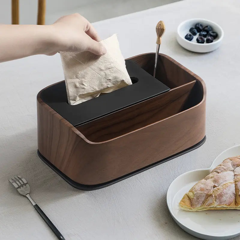 Designer Wooden Tissue Box Cover with Storage