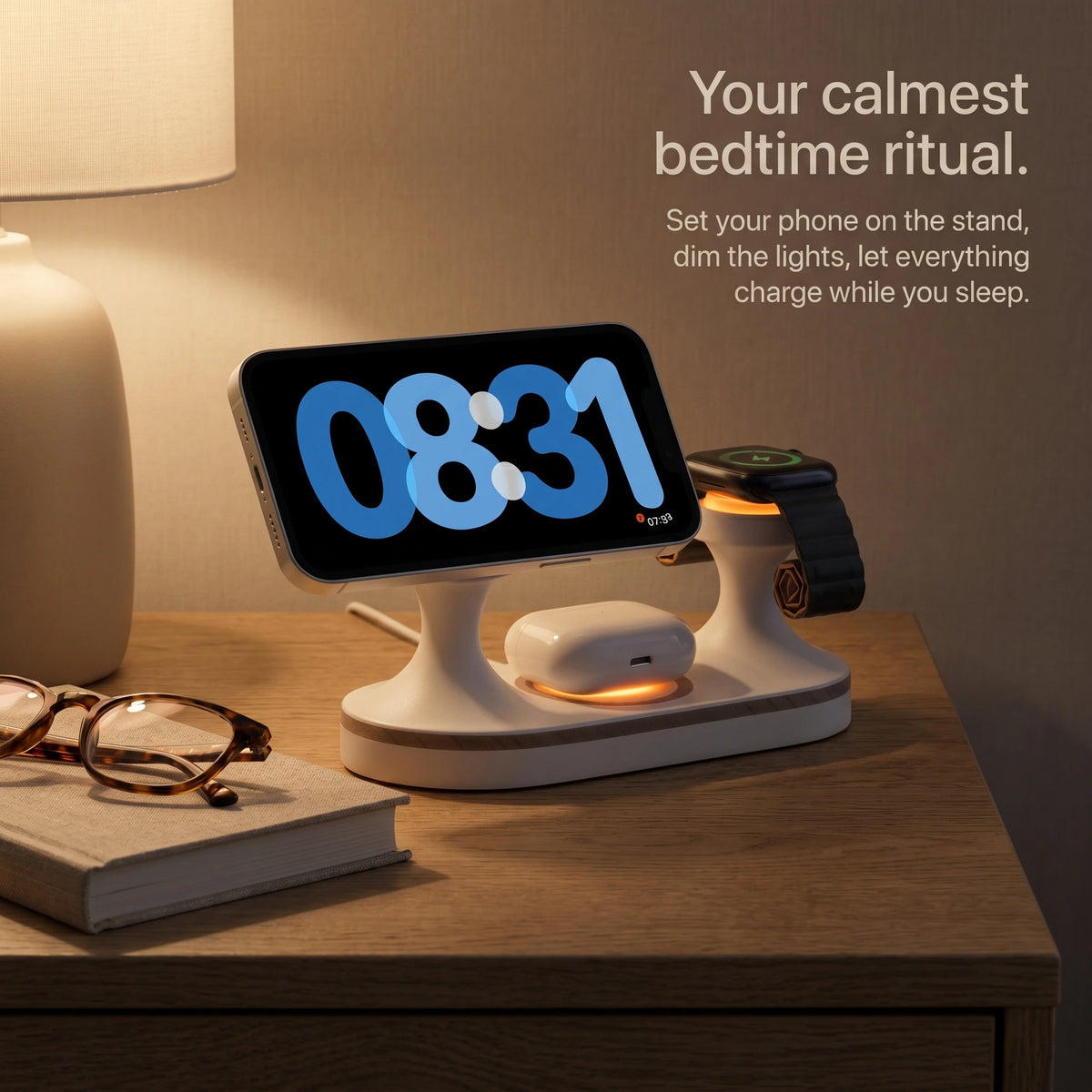 Echo Wood-Look Wireless Charger Tripod Stand