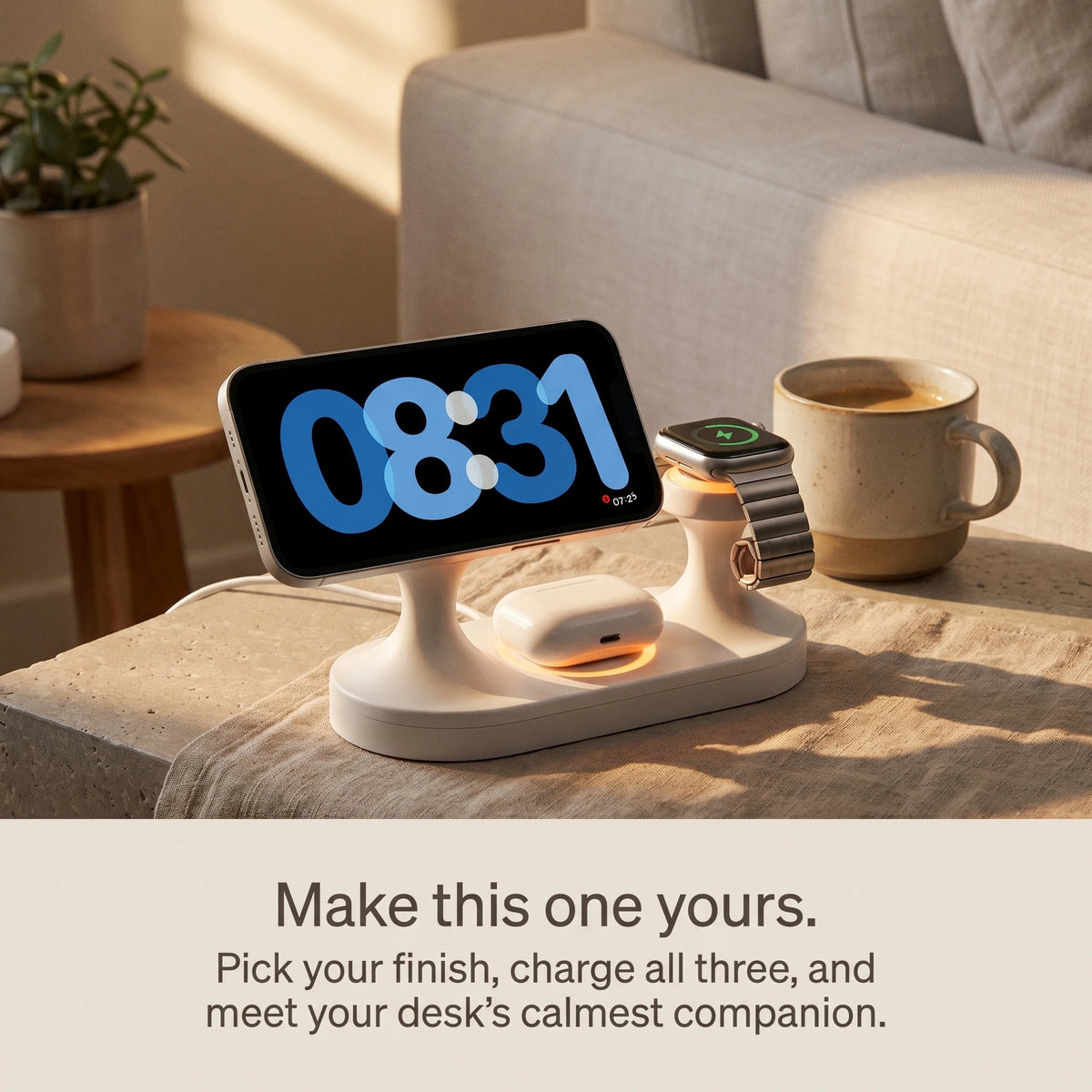 Echo Wood-Look Wireless Charger Tripod Stand