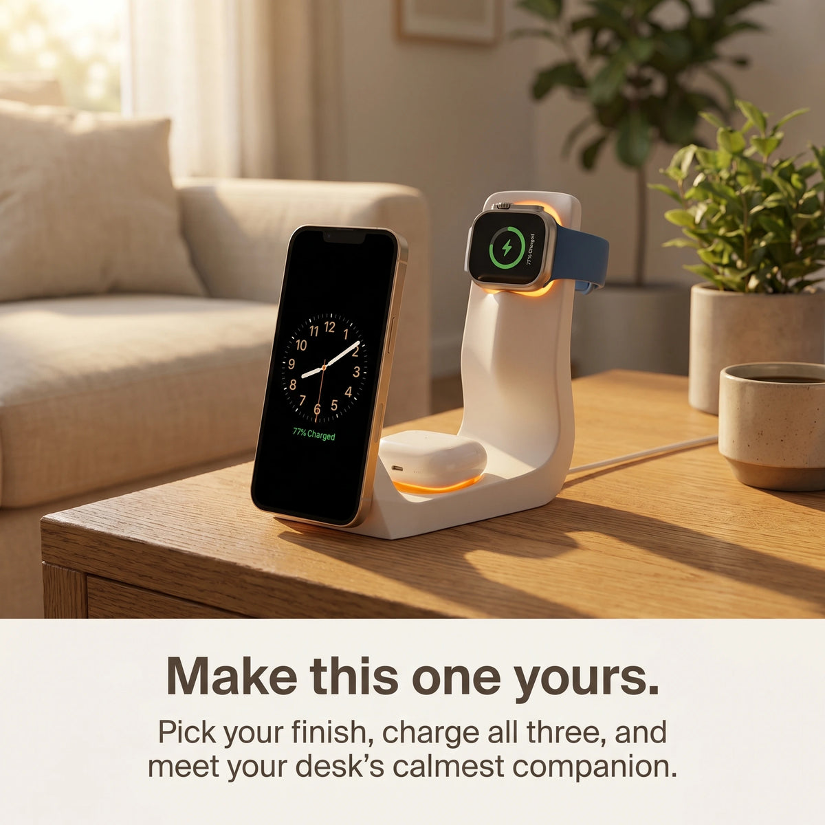 Line Wood-Look Wireless Charger Stand