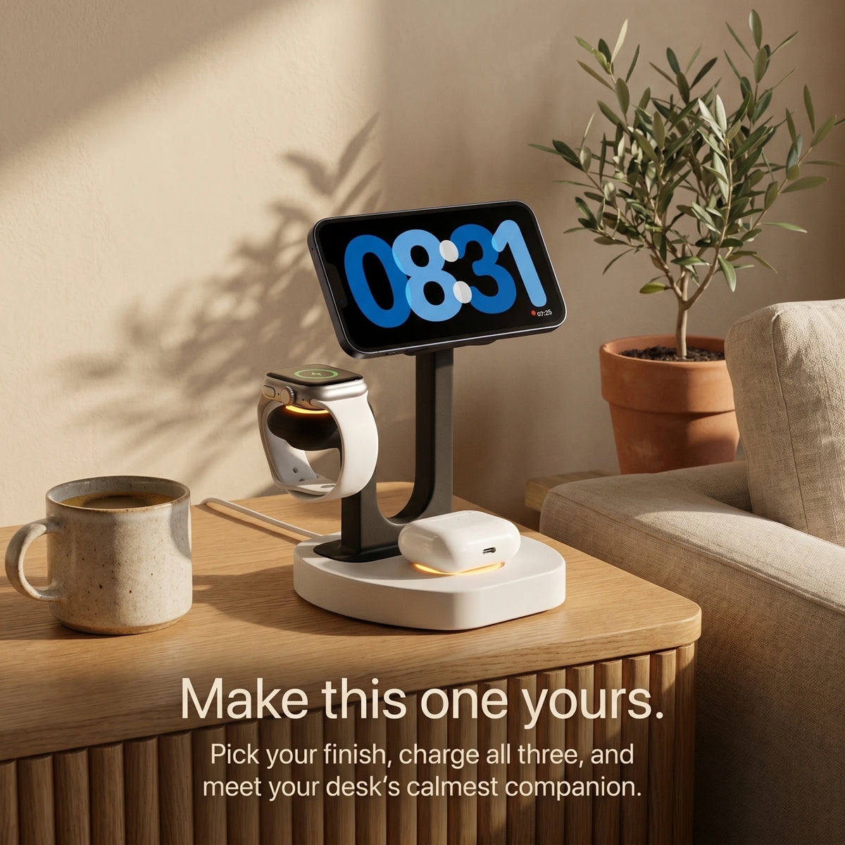 The Square — Wood-Look Wireless Charger Stand 30W