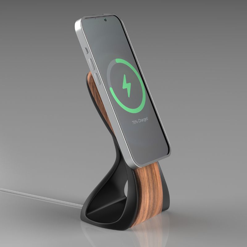 WaveCraft MagSafe iPhone Stand — Wood-Look Desk Charger