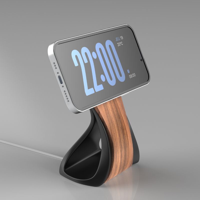 WaveCraft MagSafe iPhone Stand — Wood-Look Desk Charger