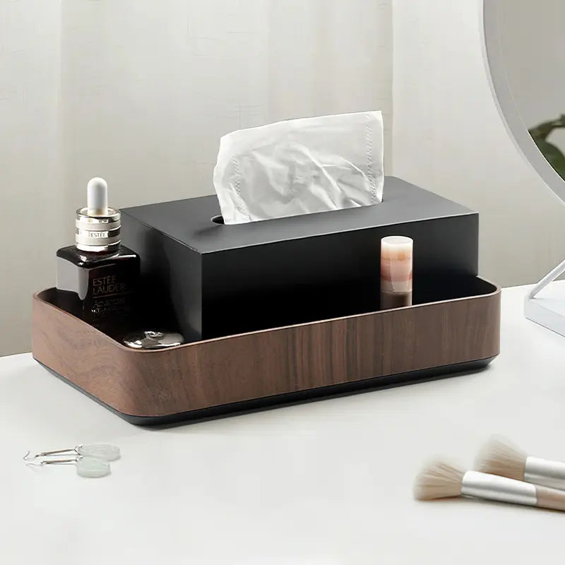 Double Rectangle Wooden Tissue Box Cover with Storage