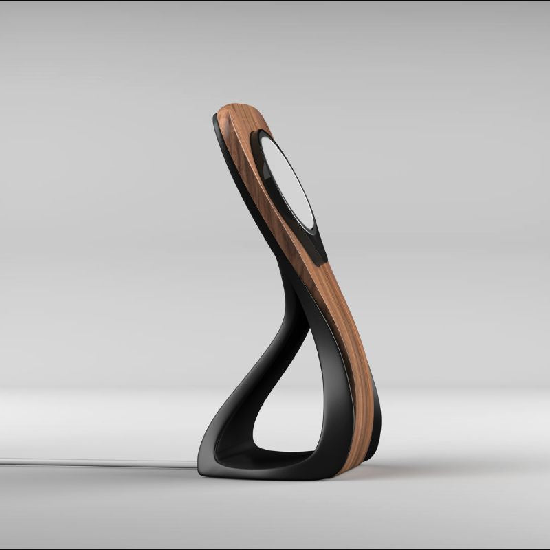 WaveCraft MagSafe iPhone Stand — Wood-Look Desk Charger