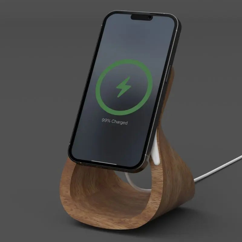 HaloDock MagSafe Stand — Wood-Look iPhone Dock