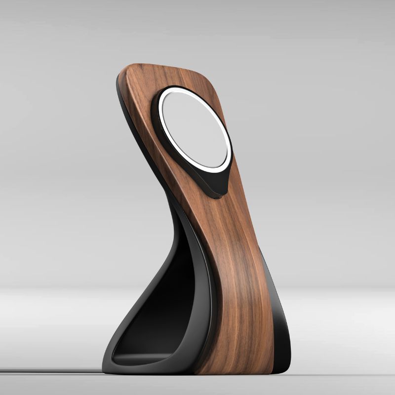 WaveCraft MagSafe iPhone Stand — Wood-Look Desk Charger
