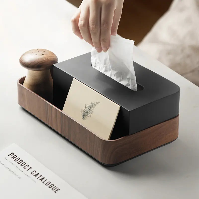 Double Rectangle Wooden Tissue Box Cover with Storage