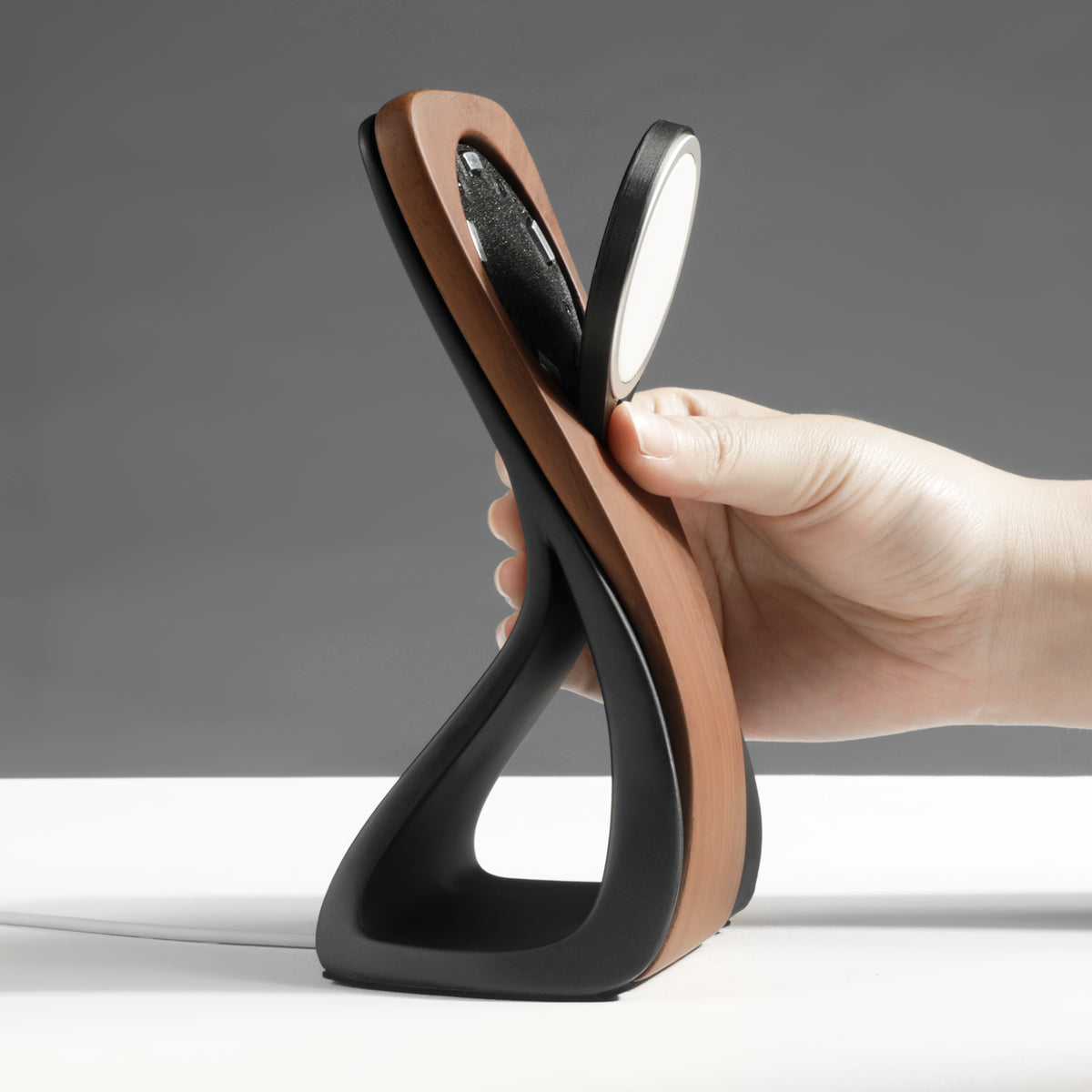 WaveCraft MagSafe iPhone Stand — Wood-Look Desk Charger