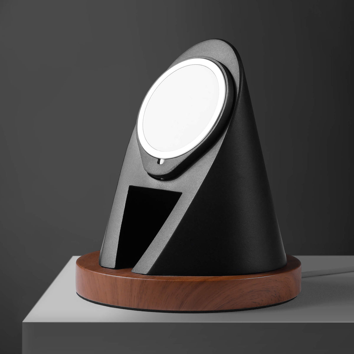 Lighthouse MagSafe Stand — Wood-Look iPhone Charger