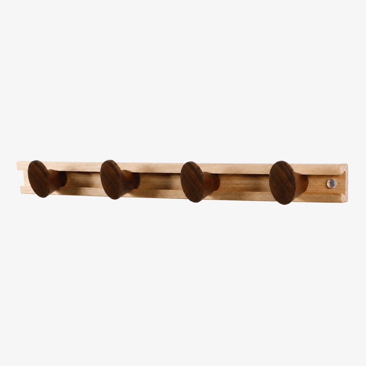 Walnut Sliding Wall Coat Rack — 4 Hooks, Boot Profile
