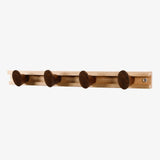 Walnut Sliding Wall Coat Rack — 4 Hooks, Boot Profile