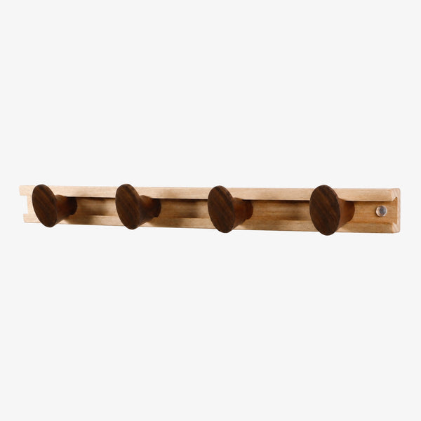 Boot Profile Sliding Wooden Walnut Wall Row of 4-Hooks