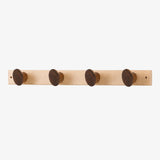Walnut Wood Wall Coat Rack — 4-Hook Row, Boot Profile