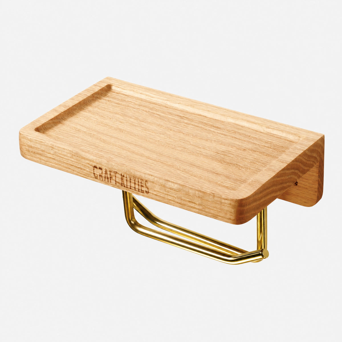Red Oak Toilet Paper Holder | Double Brass Tube