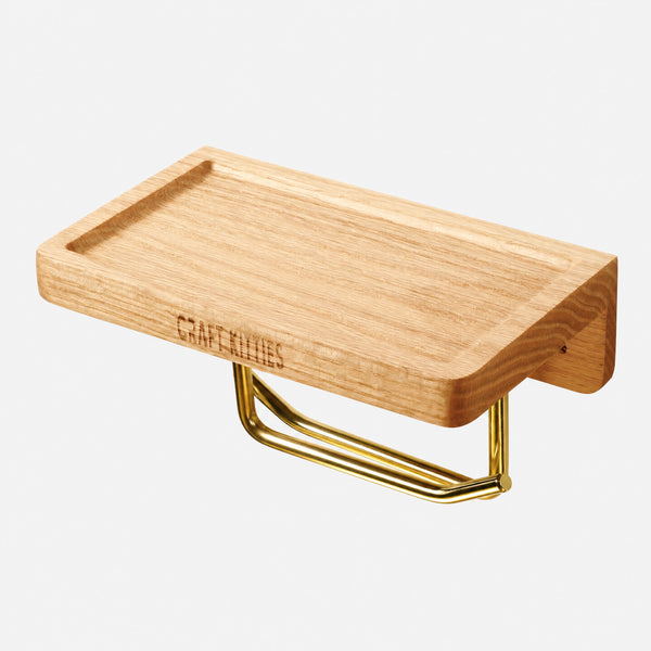 Red Oak Toilet Paper Holder | Double Brass Tube